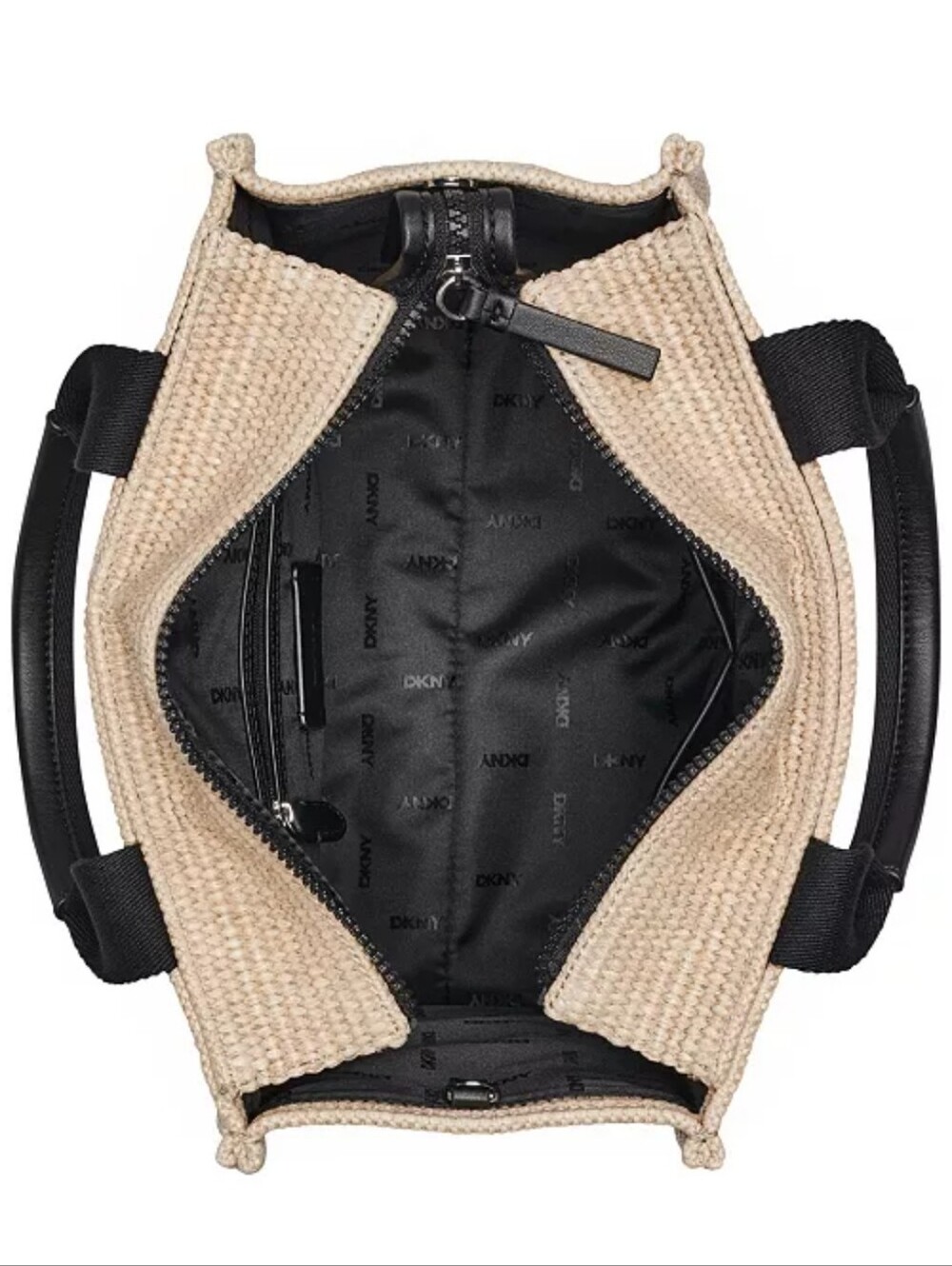 DKNY Beige Straw Messenger Bag with Black Logo and Strap/BNWT - Picture 4 of 4
